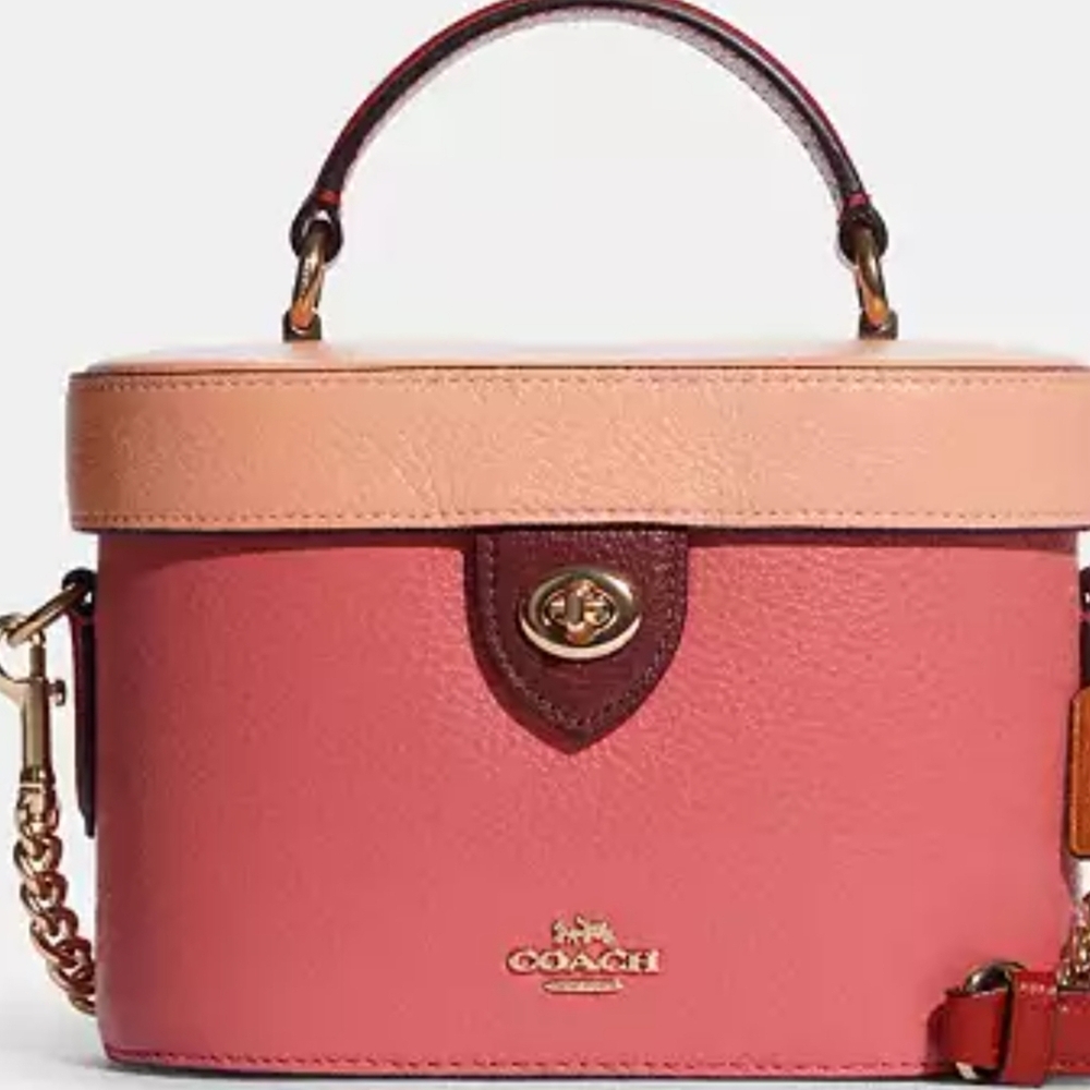 Coach Pink and Tan Mini Bag Coach Kay Crossbody in Colorblock purse. 